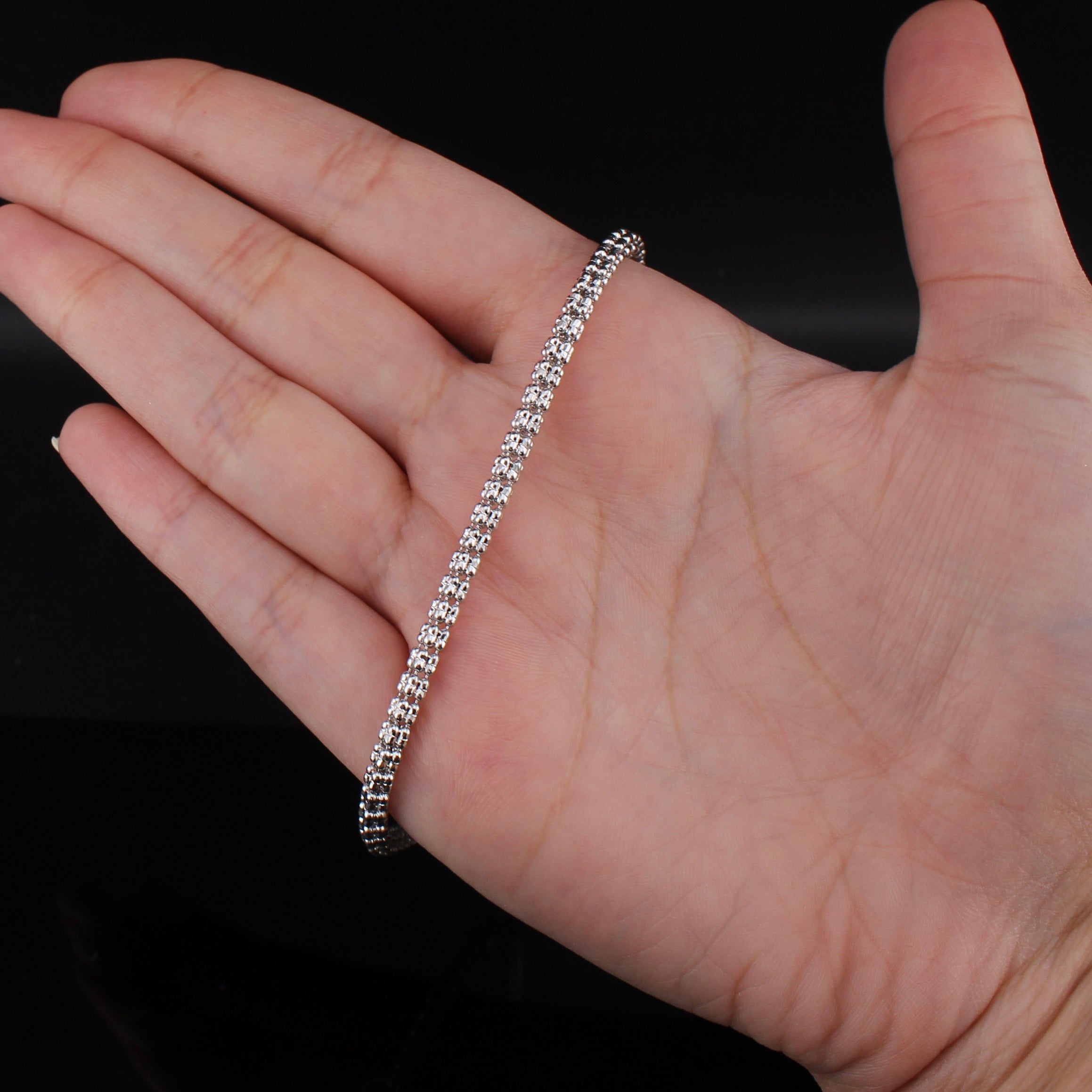 10K White Gold Ice Chain Bracelet 3.4mm