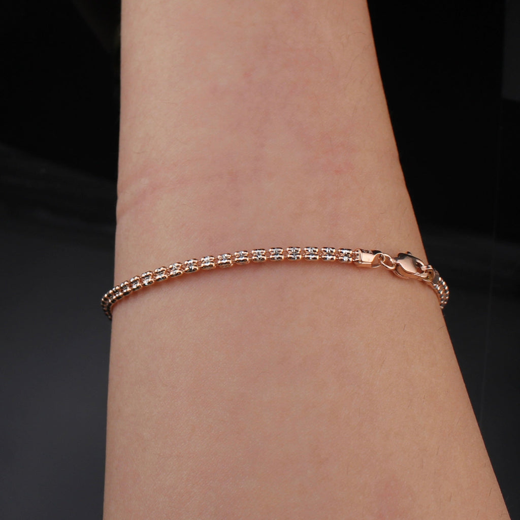 10K Rose Gold Ice Chain Bracelet 2.5mm