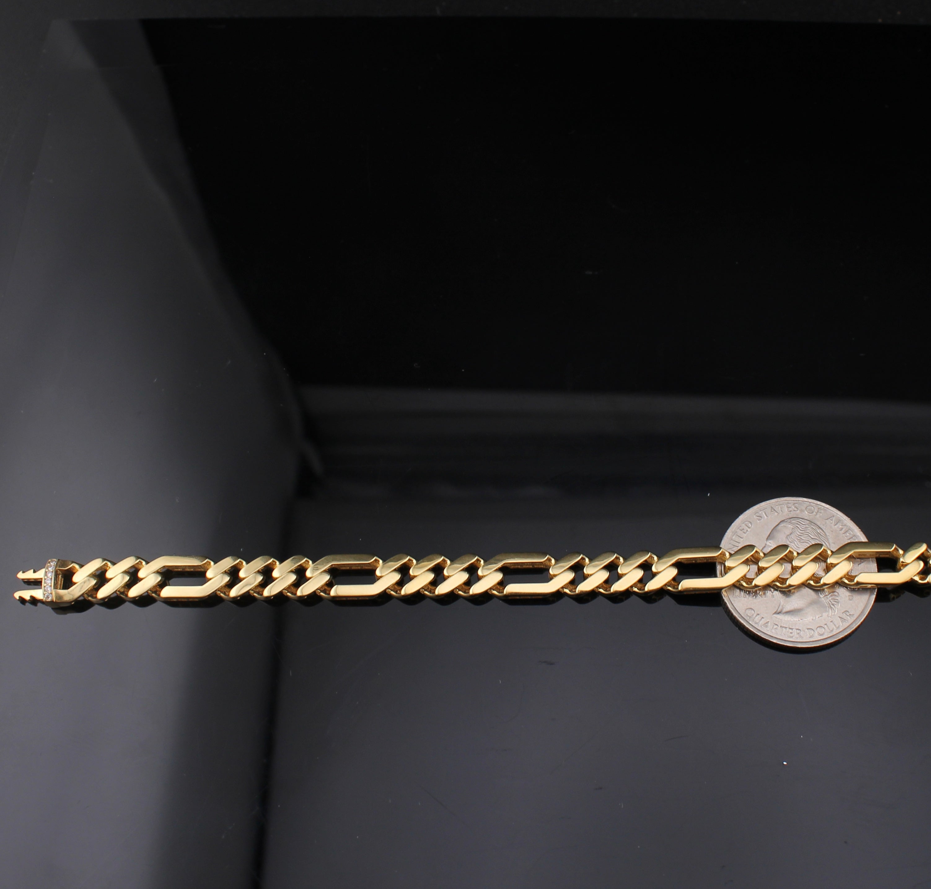 14K Gold Figaro Monoco Style Bracelet 6.5mm