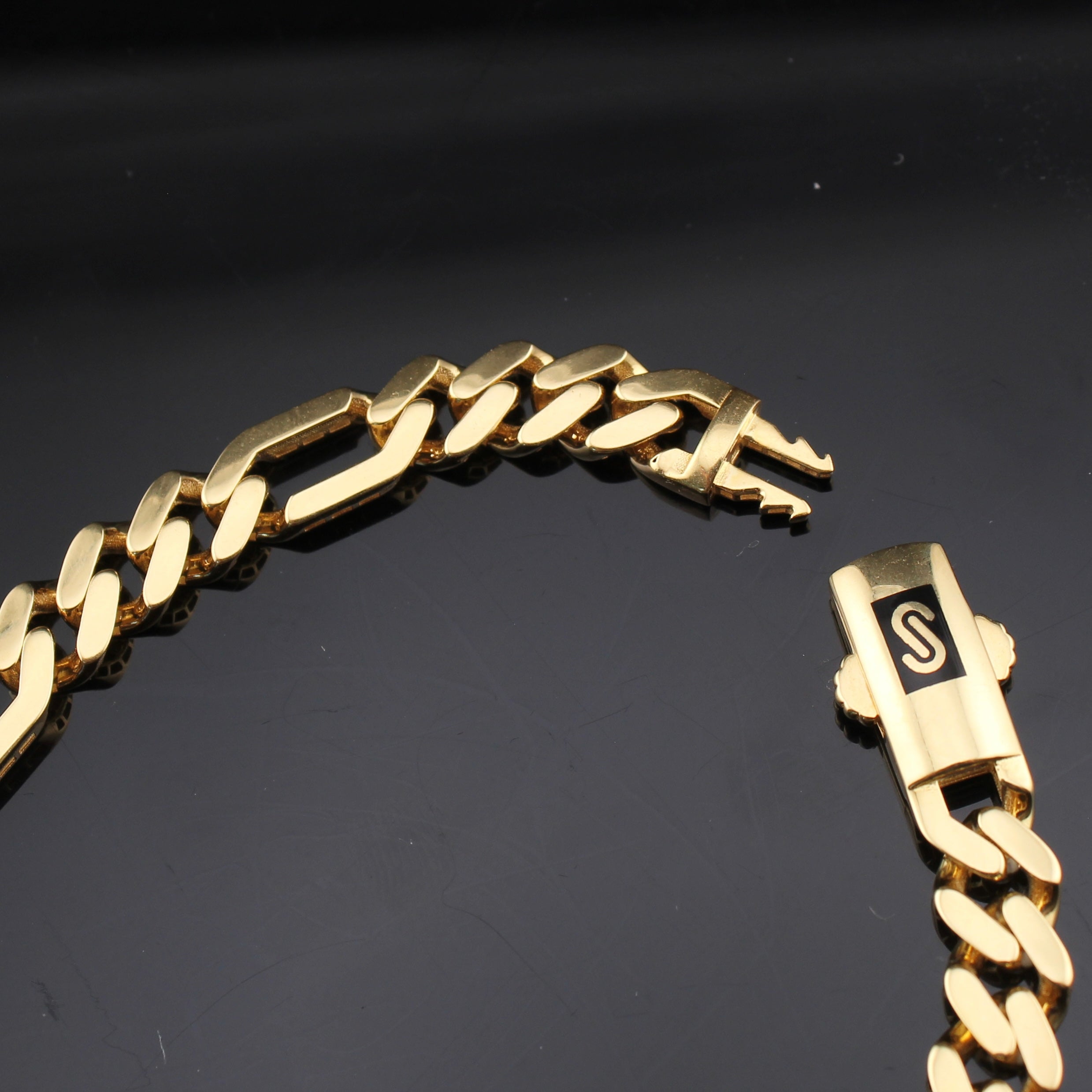 14K Gold Figaro Monoco Style Bracelet 6.5mm