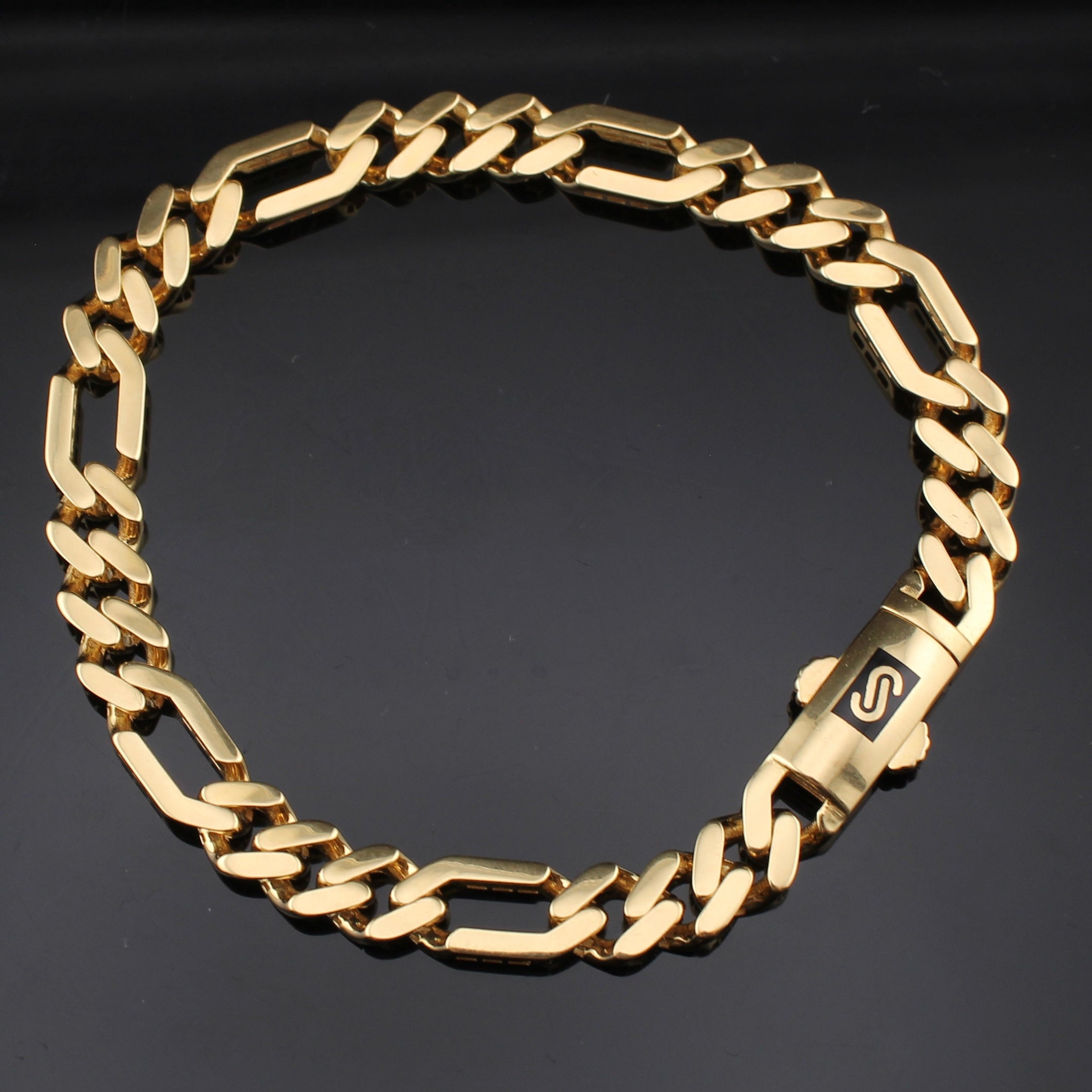 14K Gold Figaro Monoco Style Bracelet 6.5mm