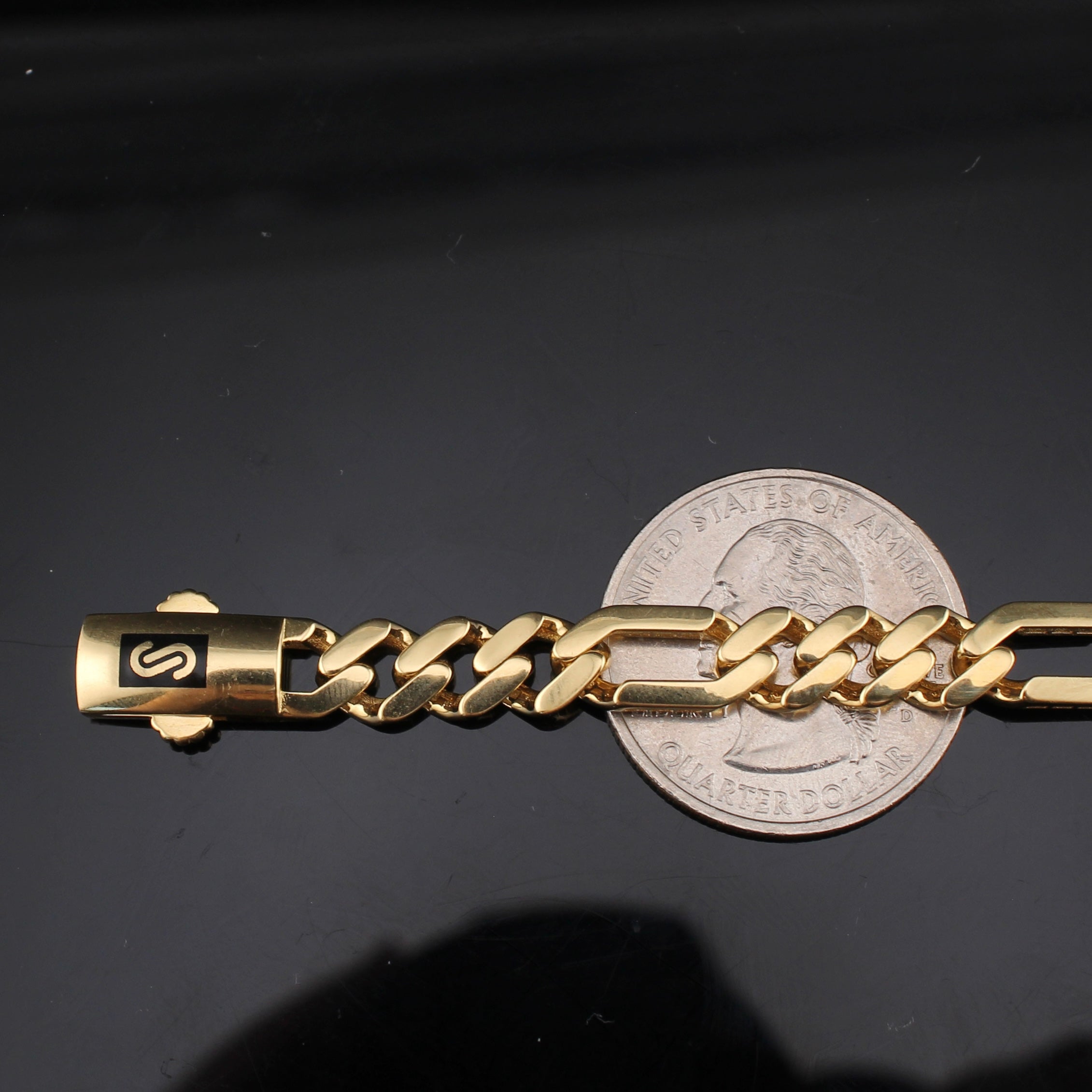 14K Gold Figaro Monoco Style Bracelet 6.5mm