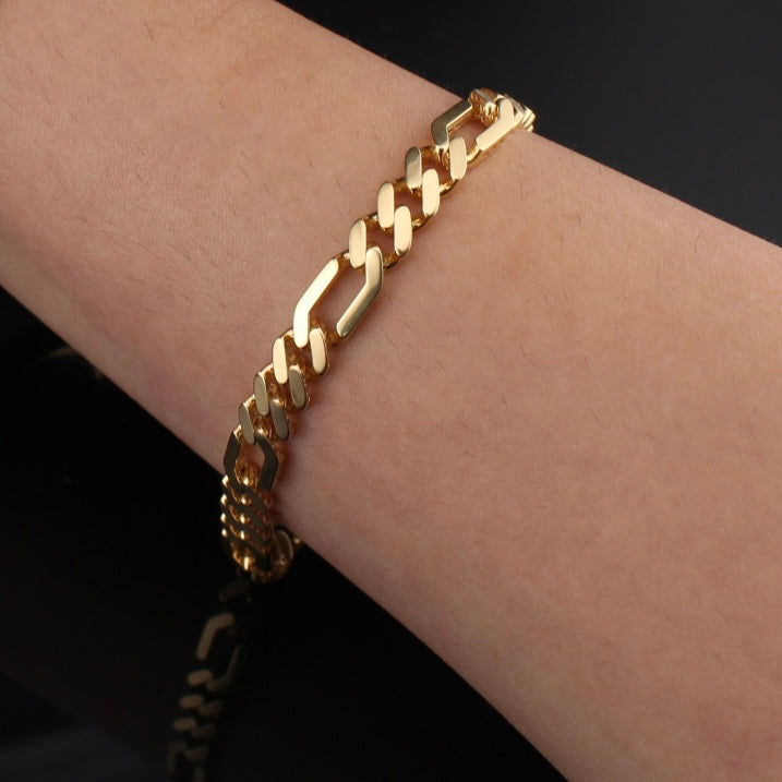 14K Gold Figaro Monoco Style Bracelet 6.5mm