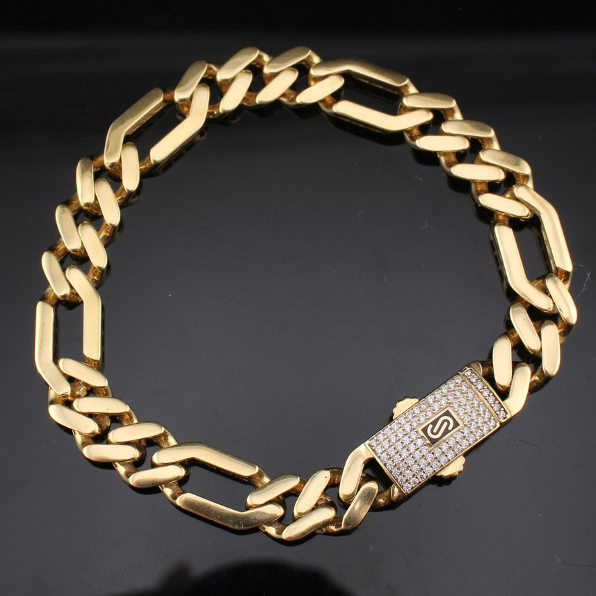 14K Gold Figaro Monoco Style Bracelet 8mm