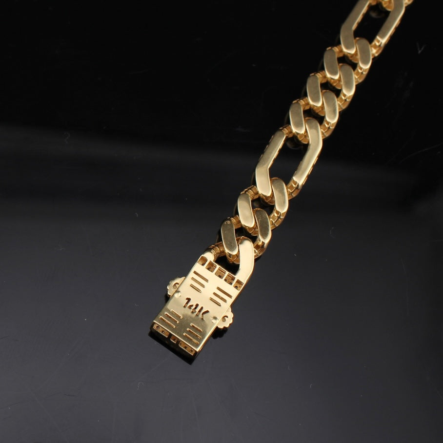 14K Gold Figaro Monoco Style Bracelet 8mm