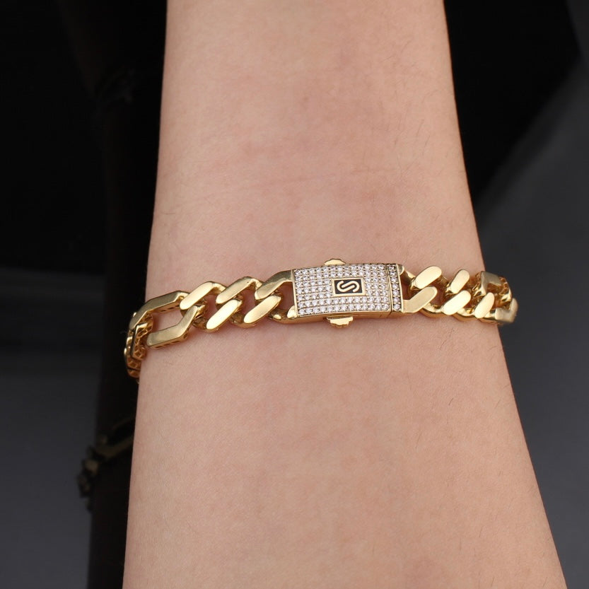 14K Gold Figaro Monoco Style Bracelet 8mm