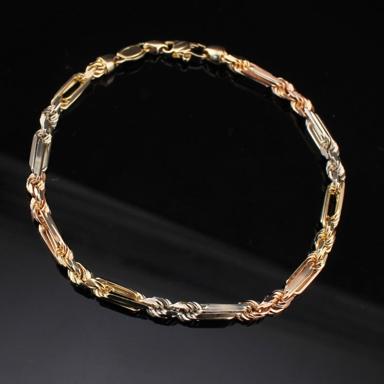 14K Gold Milano TriColor Bracelet 3mm-4.5mm