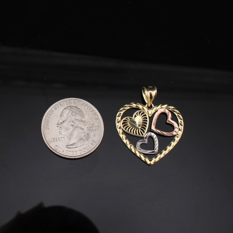 10K Gold Tricolor Heart Pendant