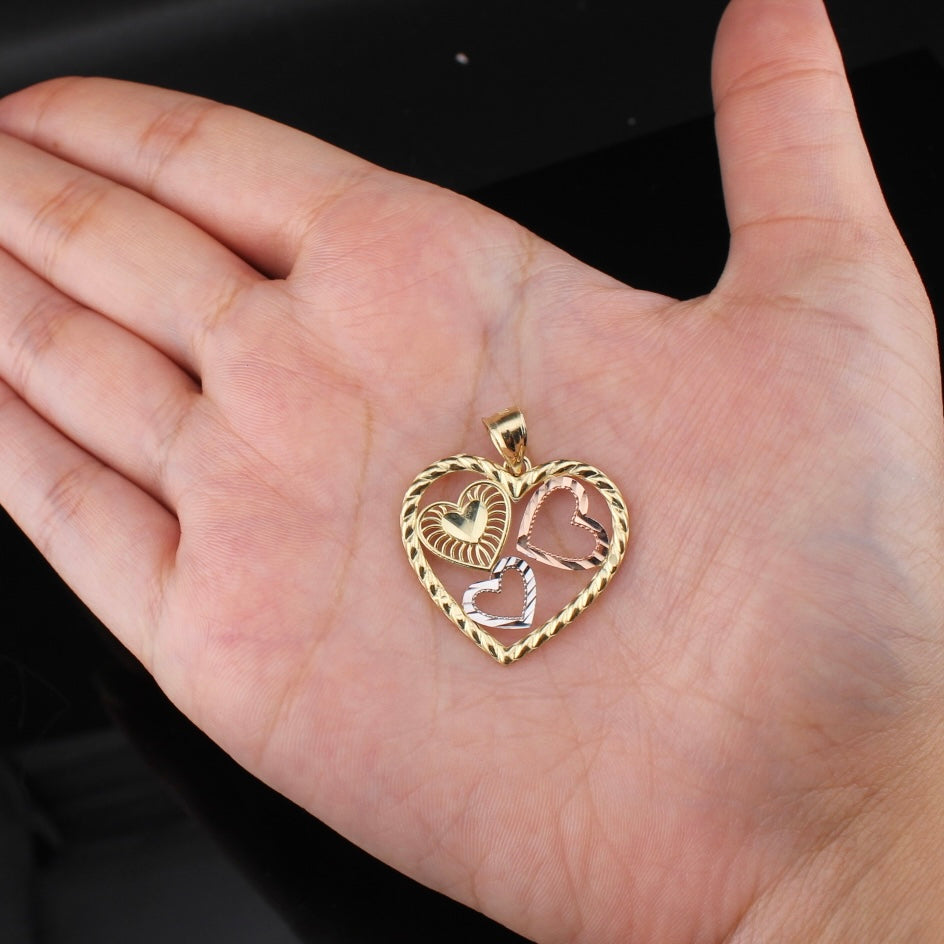 10K Gold Tricolor Heart Pendant