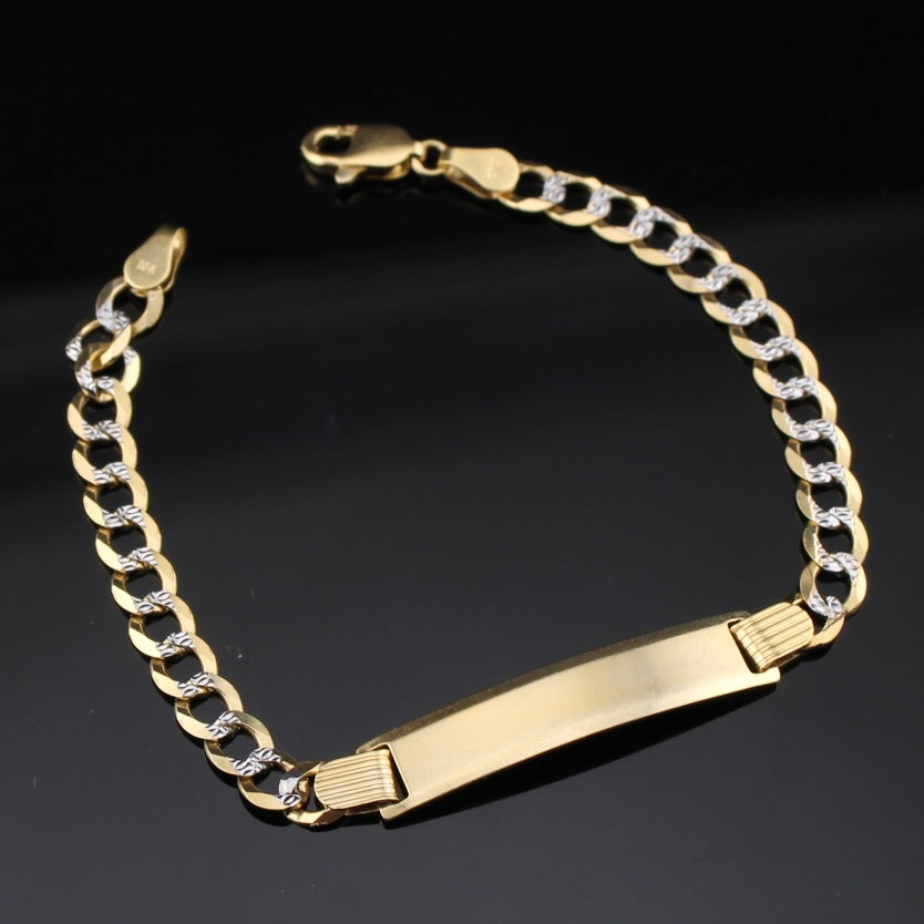 10k Gold Diamond Cut Cuban ID Bracelet