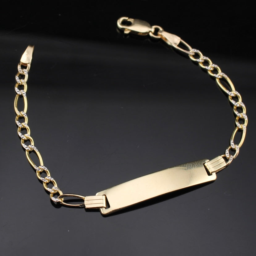 10K Diamond Cut Figaro ID Bracelet