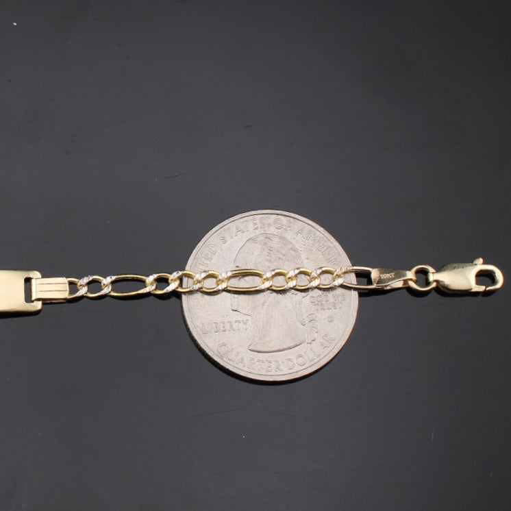 10K Diamond Cut Figaro ID Bracelet