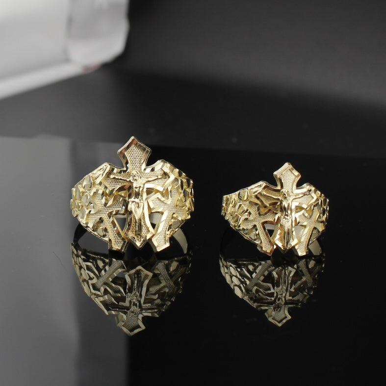 10K Real Gold Crucifix Triple Cross Ring