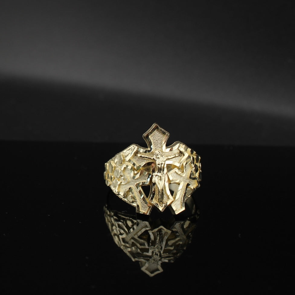 10K Real Gold Crucifix Triple Cross Ring