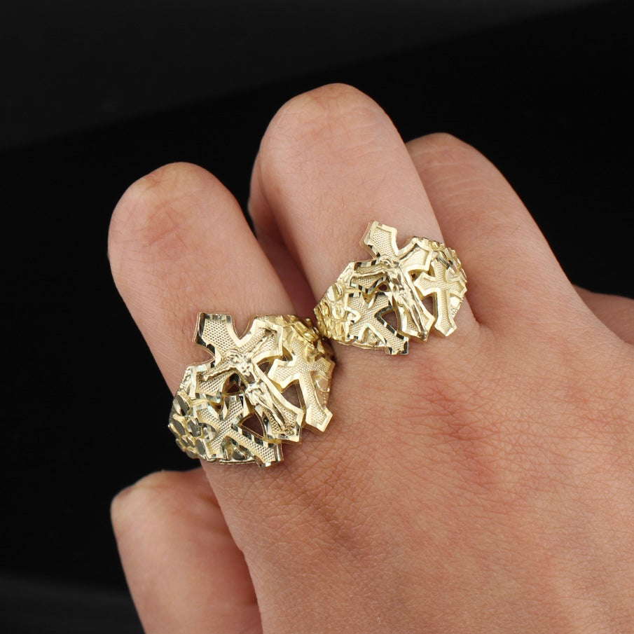 10K Real Gold Crucifix Triple Cross Ring