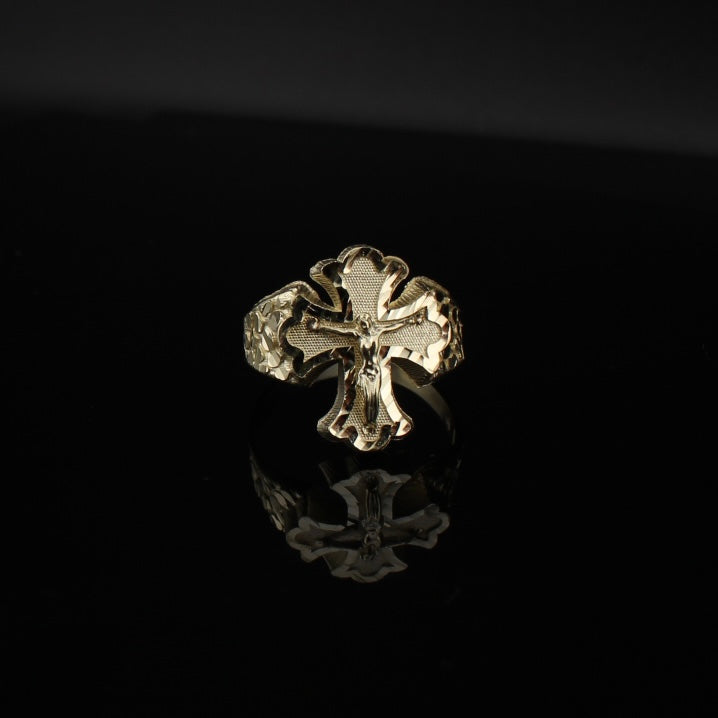 10K Real Gold Crucifix Cross Ring Antique