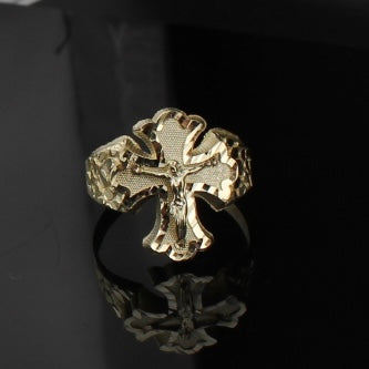 10K Real Gold Crucifix Cross Ring Antique