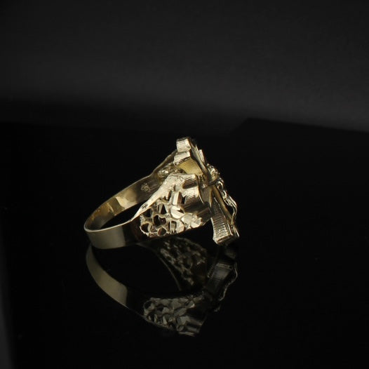 10K Real Gold Crucifix Cross Ring Antique