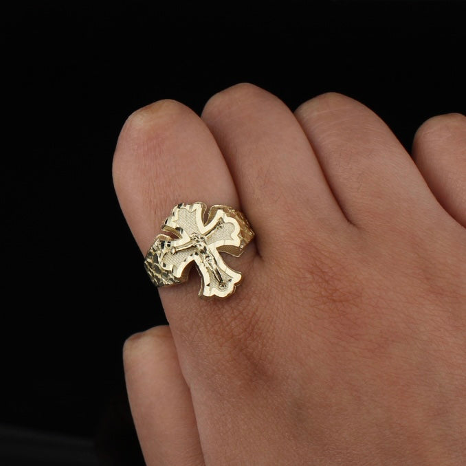 10K Real Gold Crucifix Cross Ring Antique