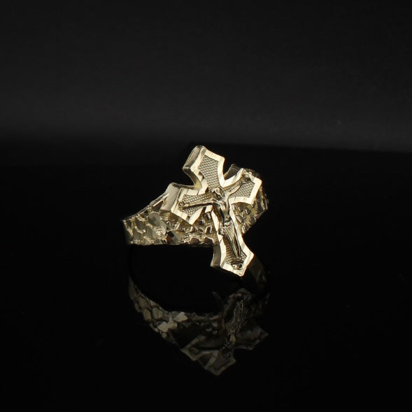 10K Real Gold Crucifix Cross Ring