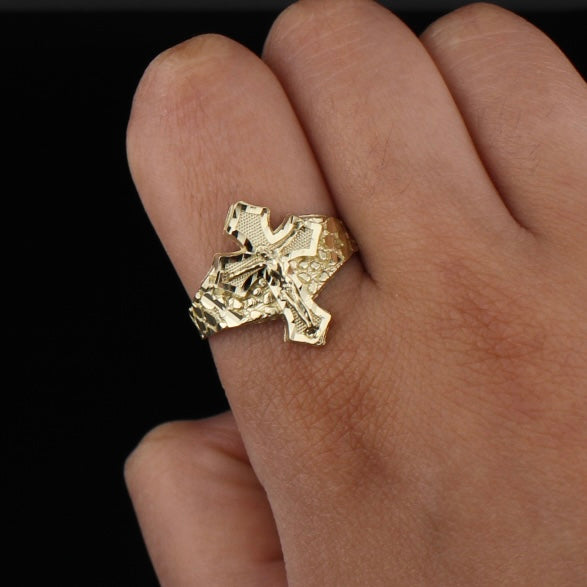 10K Real Gold Crucifix Cross Ring
