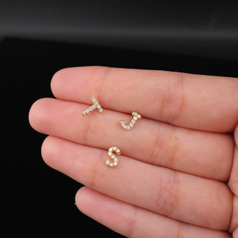 10K Diamond Letter Earrings - All Letters