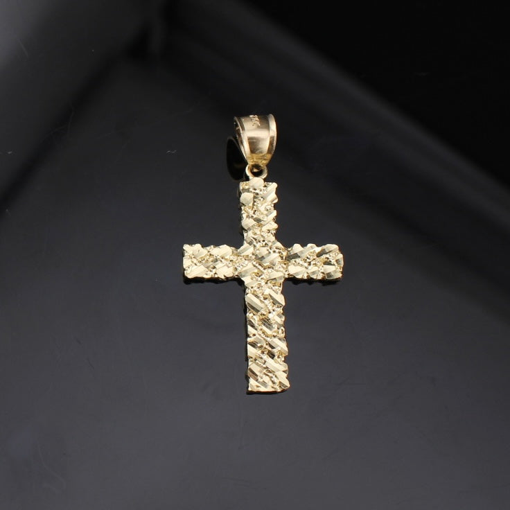 10K Gold Nugget Cross Pendant