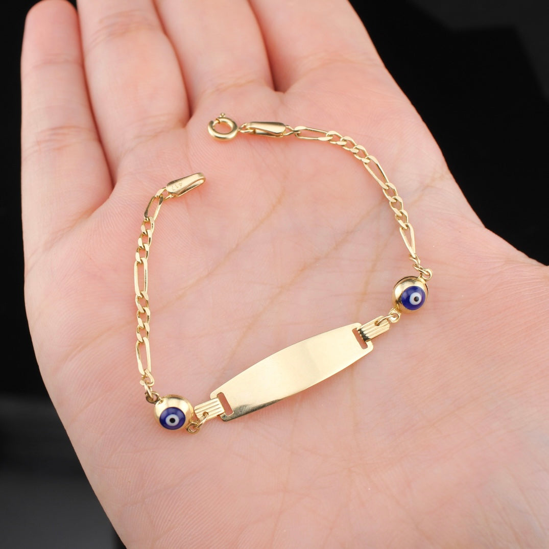 10K Gold Baby Evil Eye Figaro Bracelet