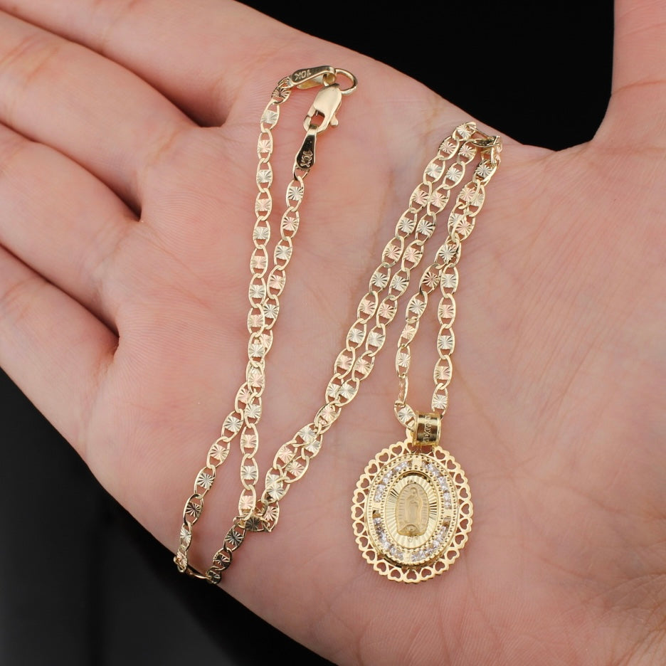 10K Gold Virgin Mary Charm & Chain