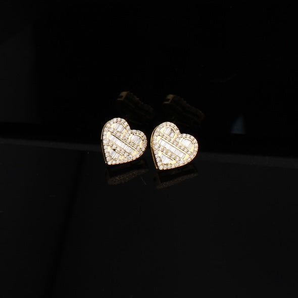10K Diamond Heart Earrings Yellow Gold