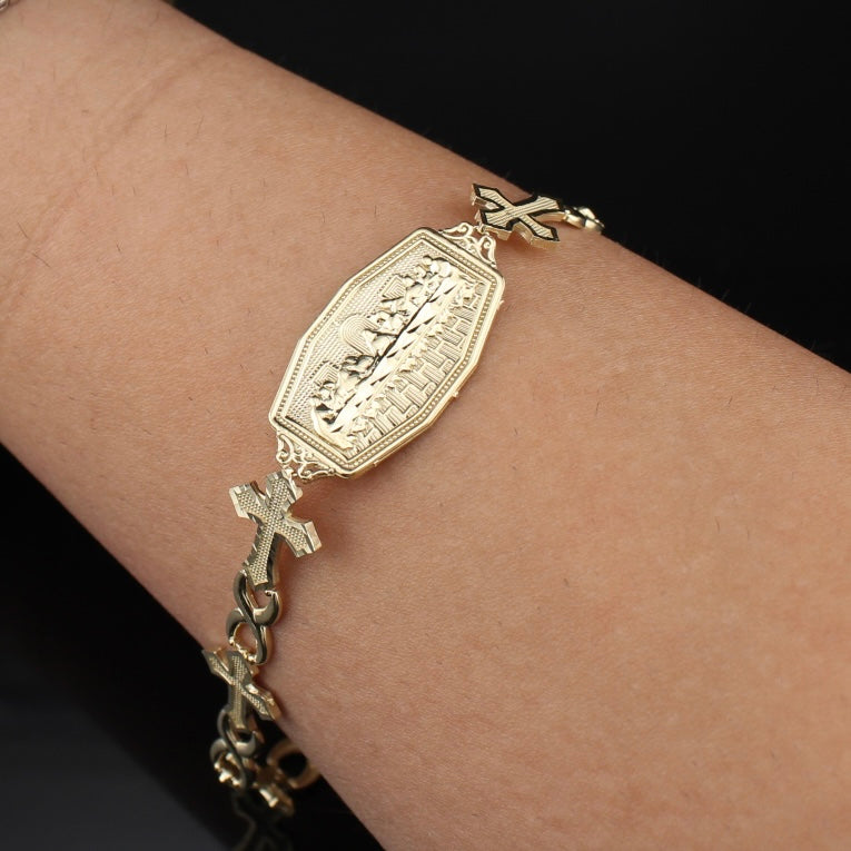 10K Gold Cross Last Supper Bracelet
