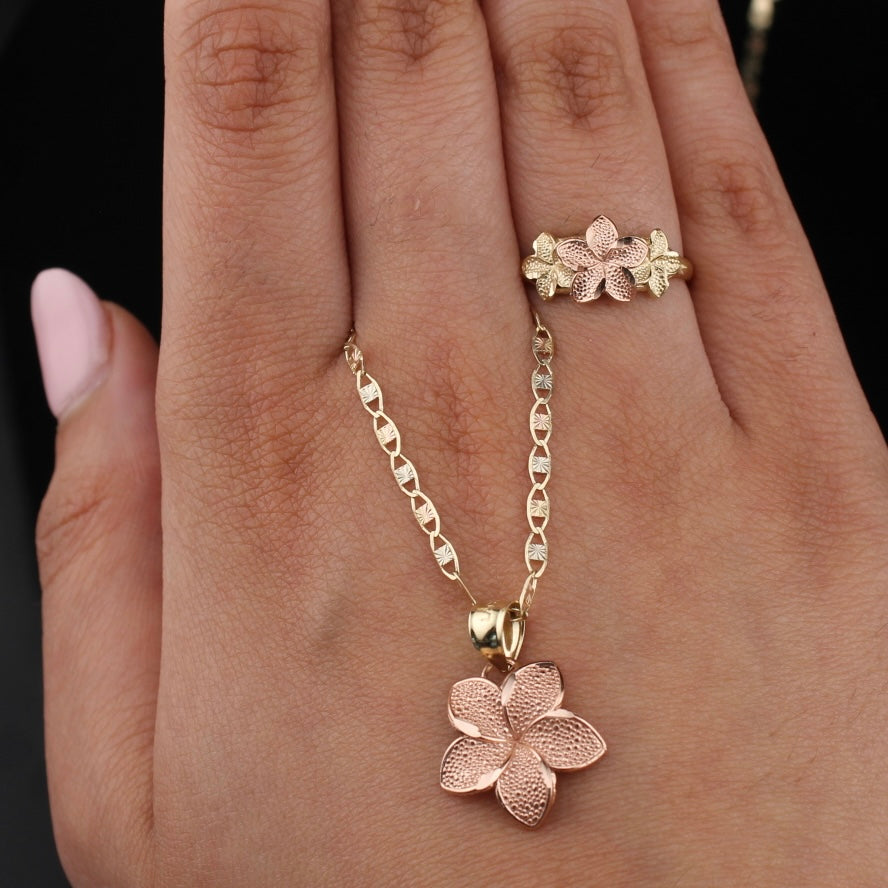 10K Gold Rose Gold Flower Necklace & Ring