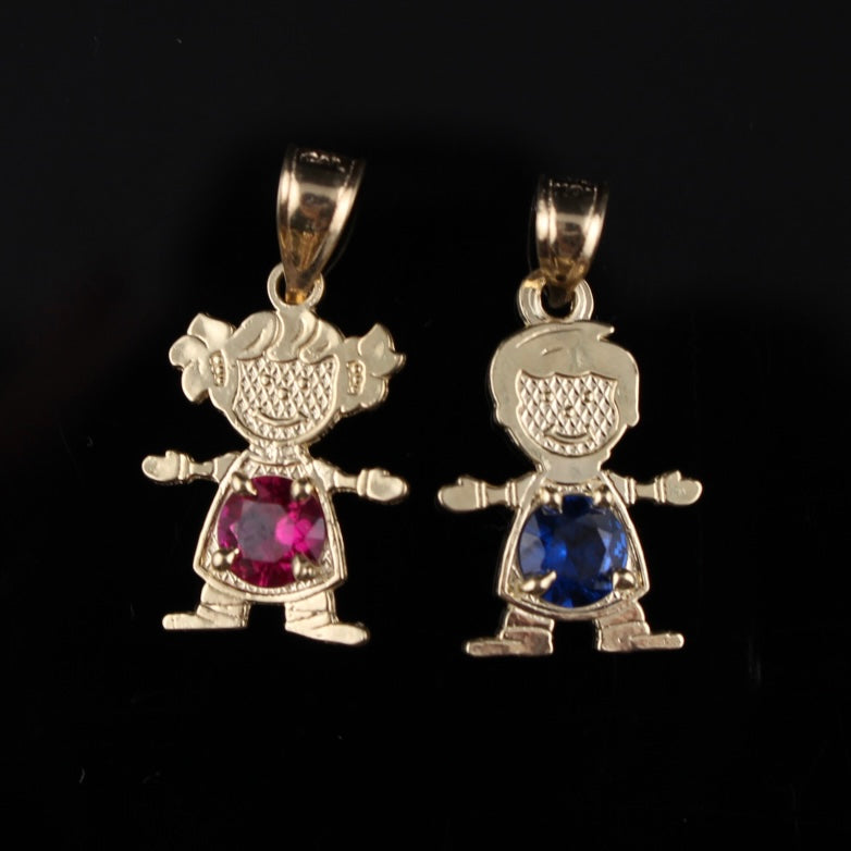 10K Gold Boy Girl Birthstone Pendant
