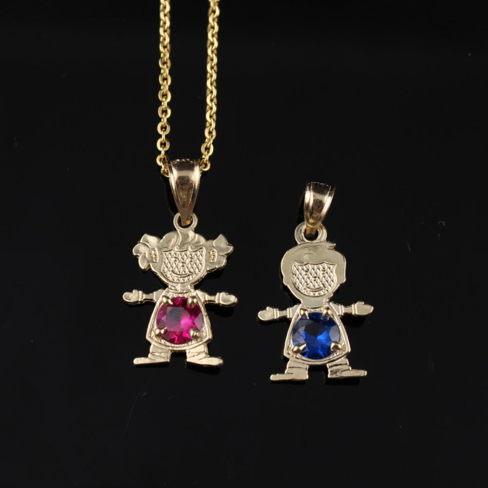 10K Gold Boy Girl Birthstone Pendant