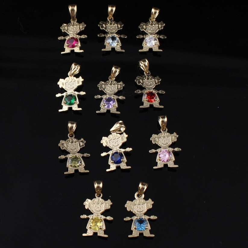 10K Gold Boy Girl Birthstone Pendant