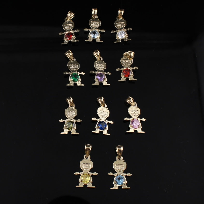 10K Gold Boy Girl Birthstone Pendant