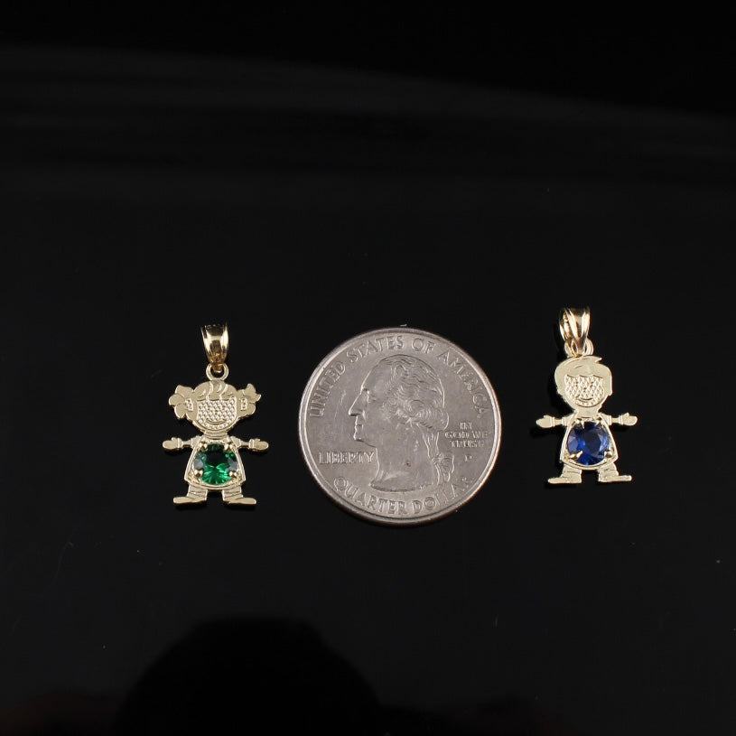 10K Gold Boy Girl Birthstone Pendant