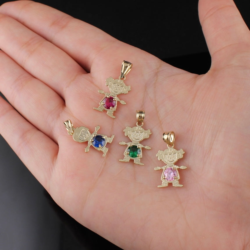 10K Gold Boy Girl Birthstone Pendant