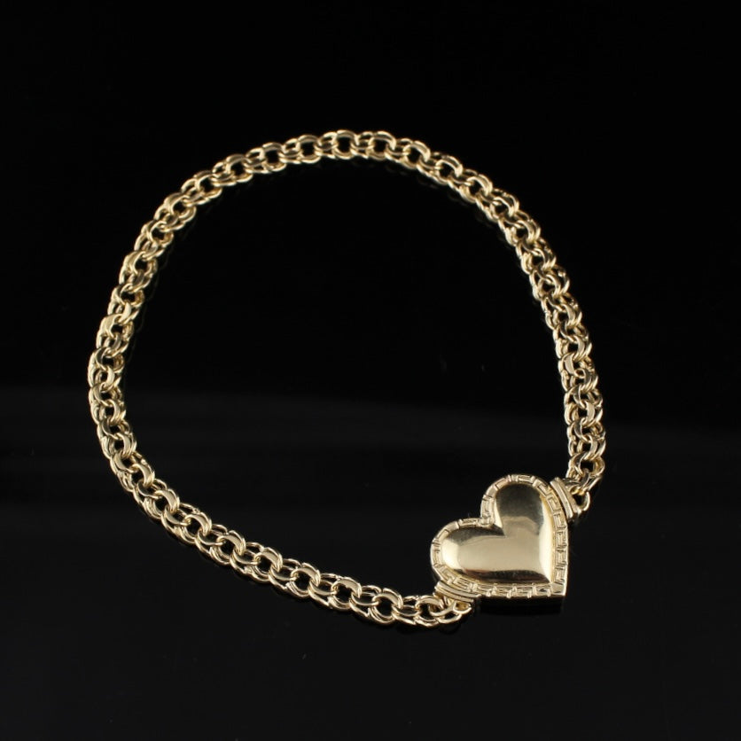 10K Gold Chino Heart Bracelet 7.5in