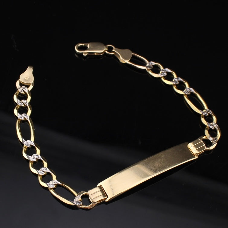 10K Diamond Cut Figaro ID Bracelet