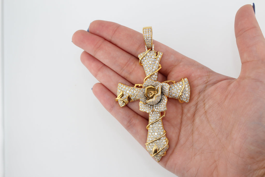 10k Gold and Diamond Cross with flower