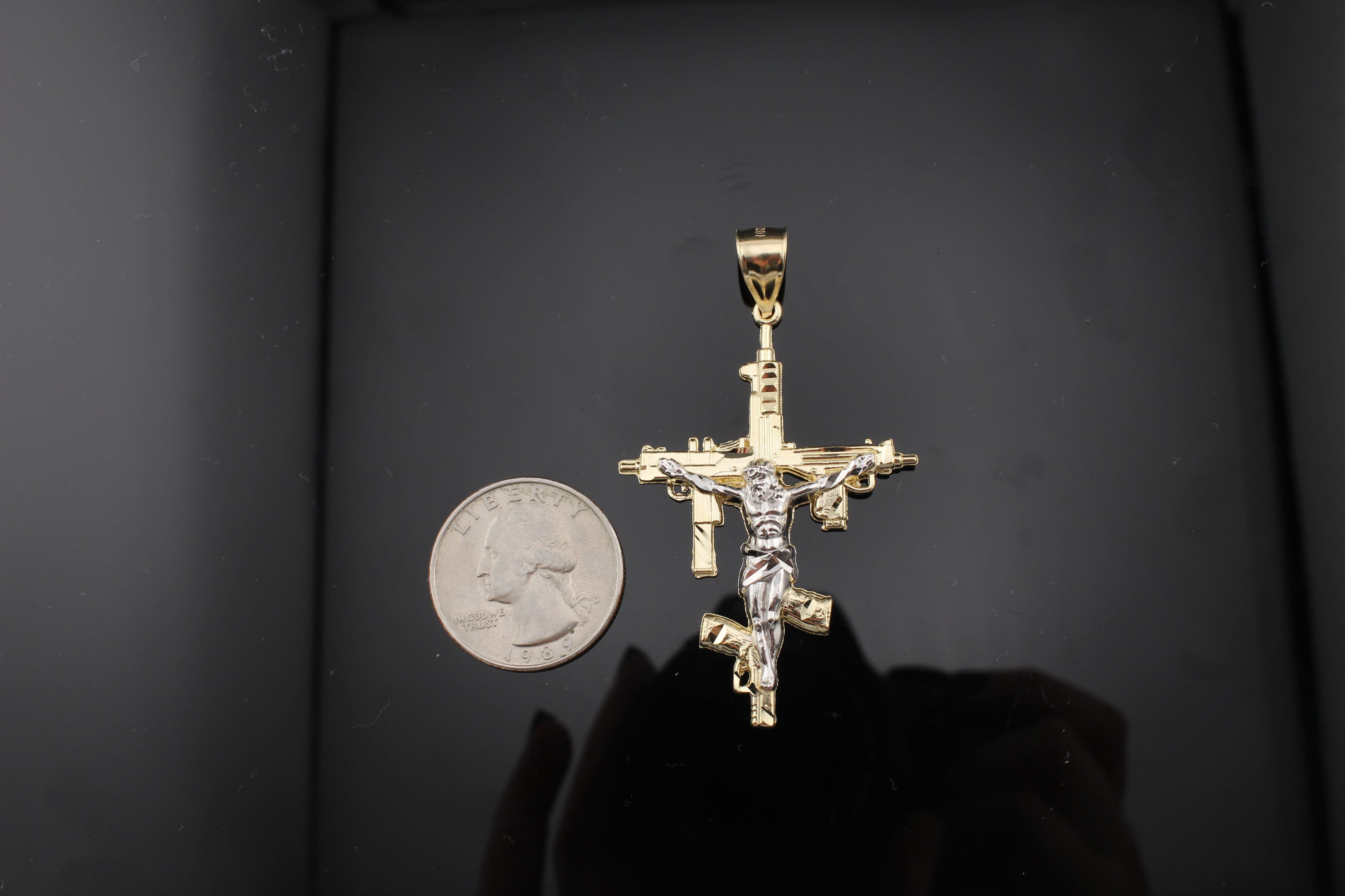 10K Diamond Cut Cross Jesus gun pendant