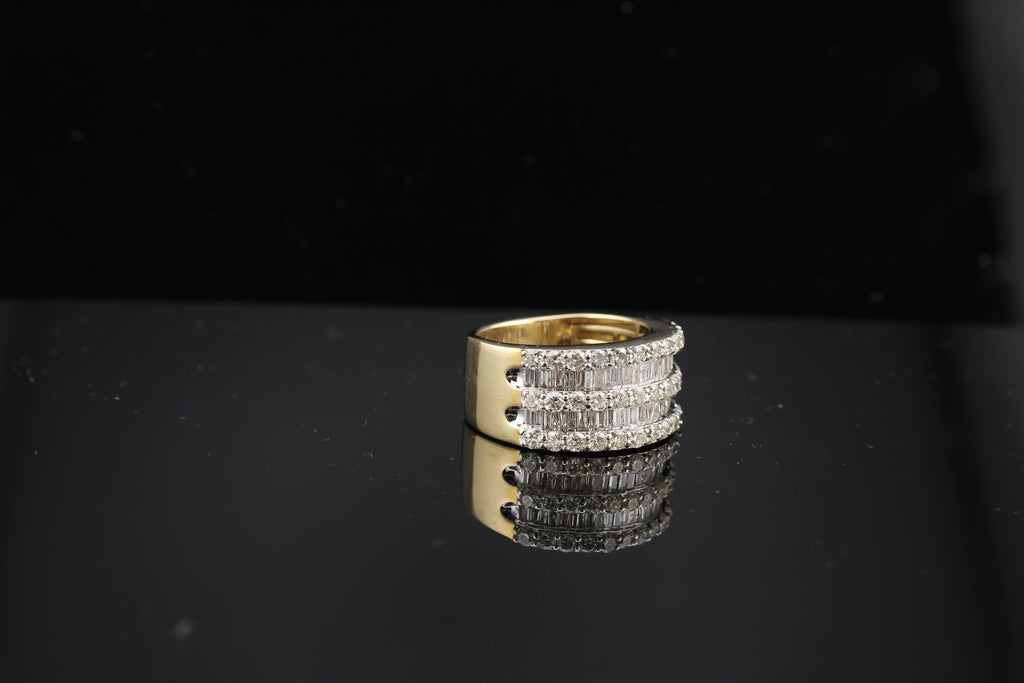 10K Yellow Gold Big Diamond Band with baguettes