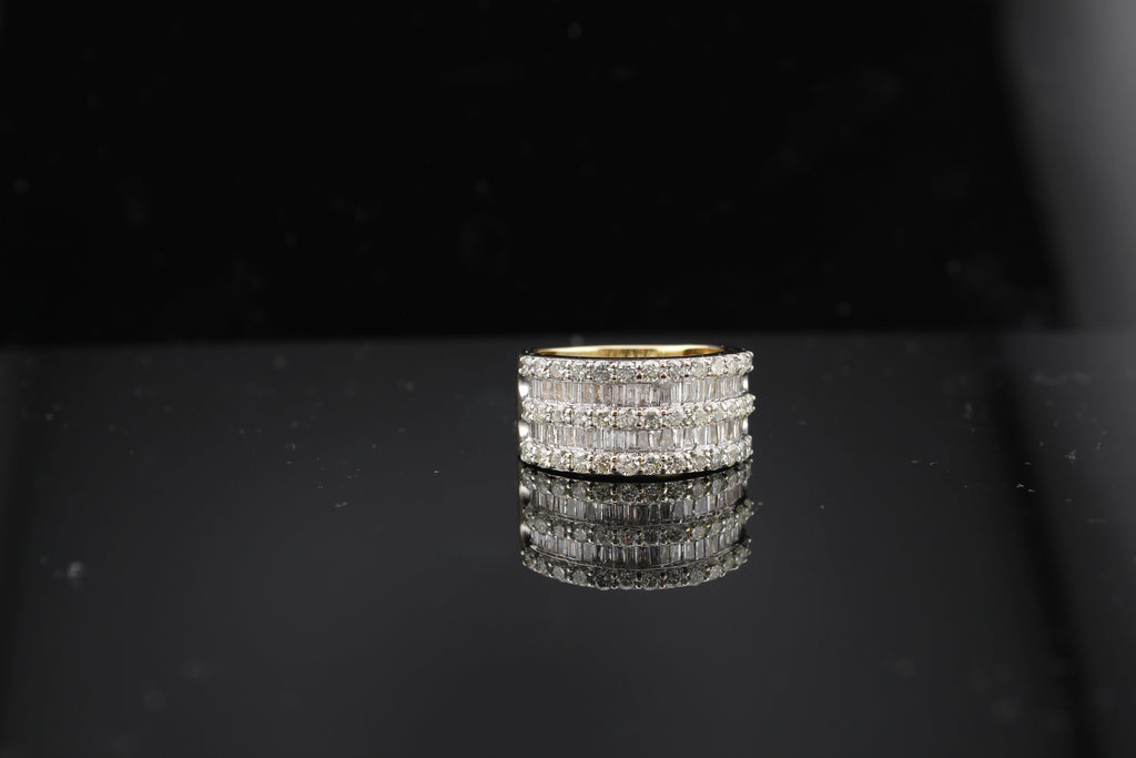10K Yellow Gold Big Diamond Band with baguettes