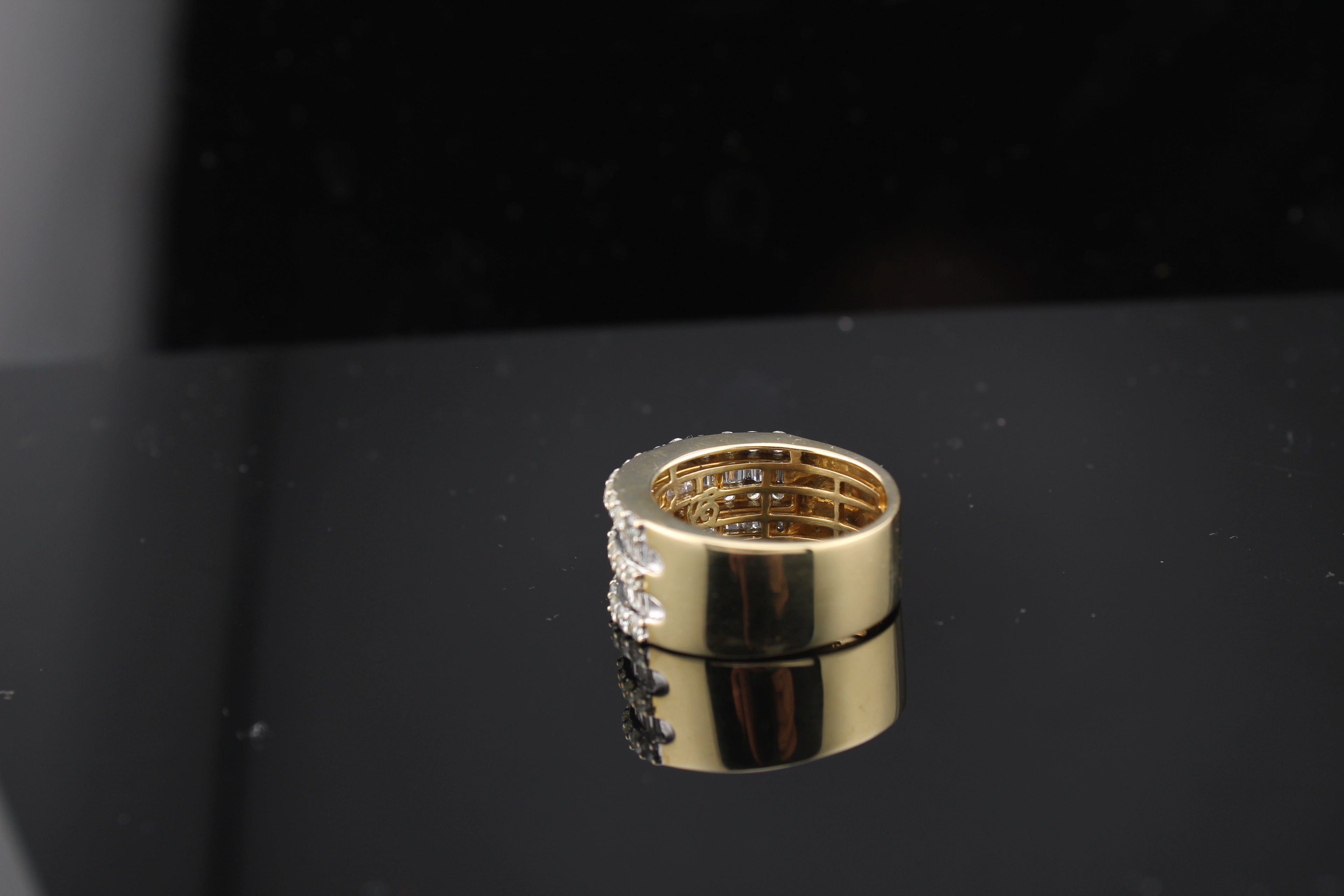 10K Yellow Gold Big Diamond Band with baguettes