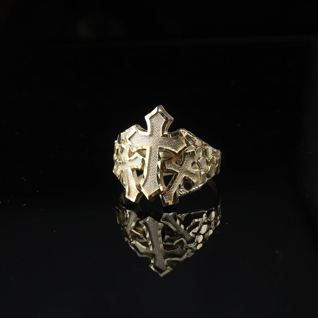 10K Mens Cross Nugget Ring 3.0g