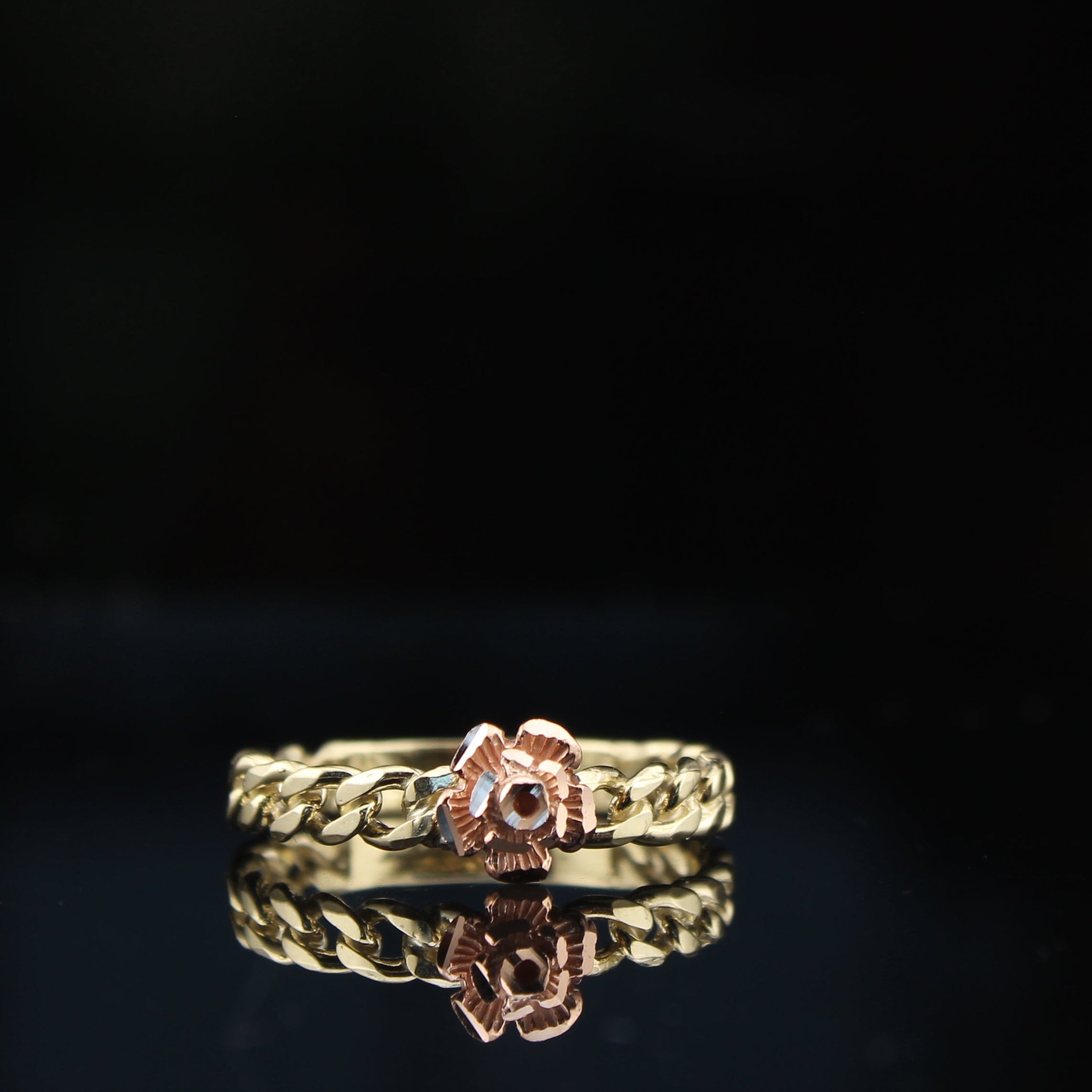 10K Gold Rose Chain Womens Ring