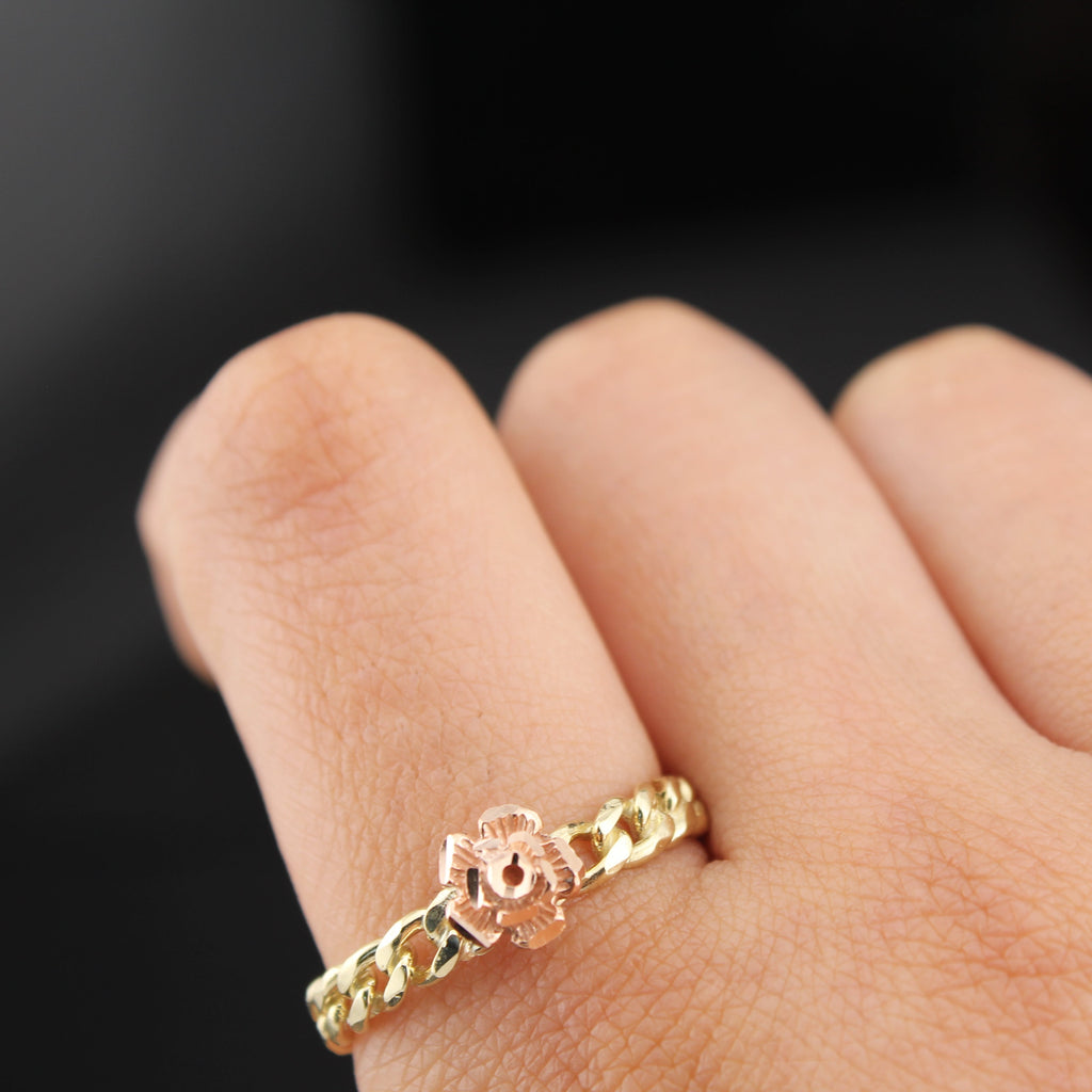 10K Gold Rose Chain Womens Ring