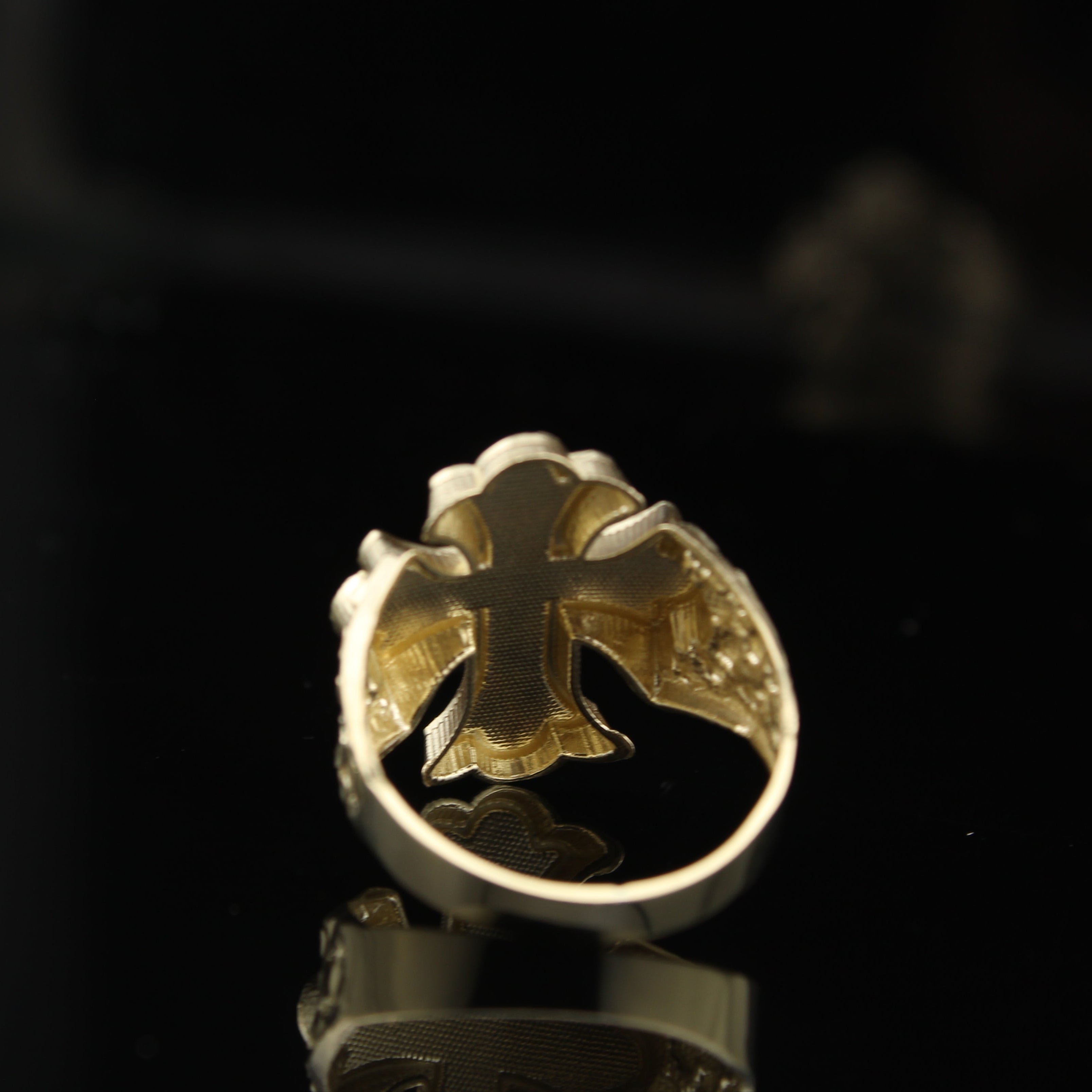 10K Mens Cross Jesus Nugget Ring