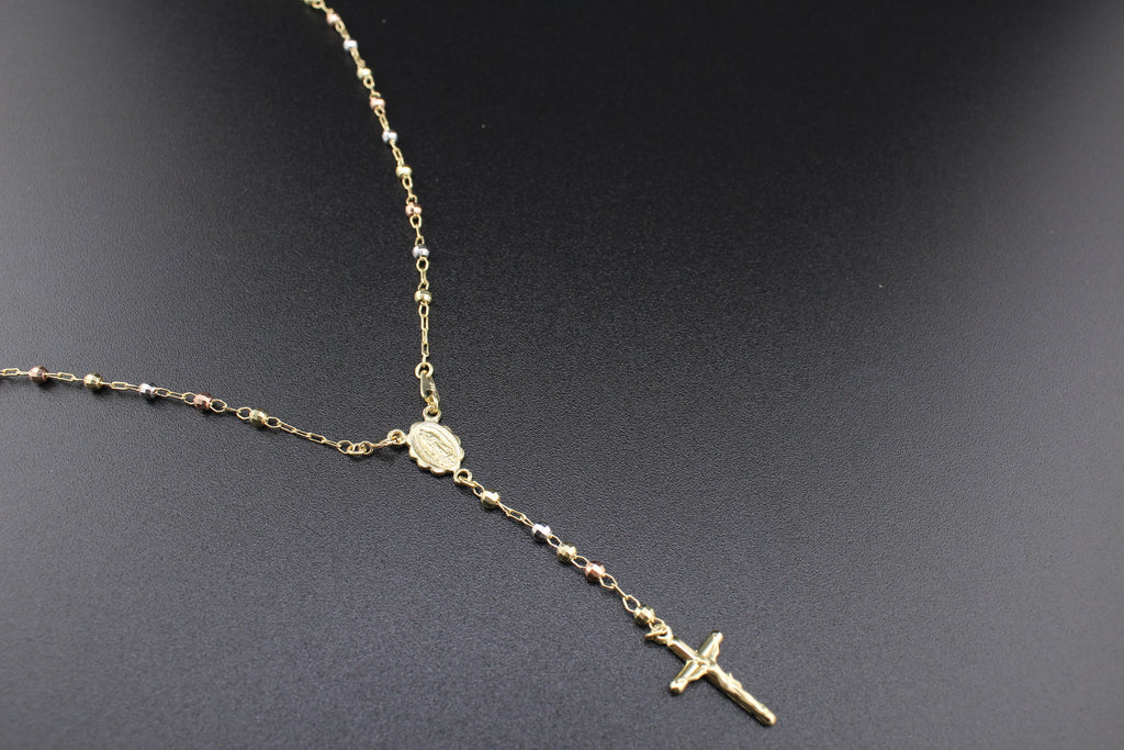 14K Tri Color Rosary Necklace